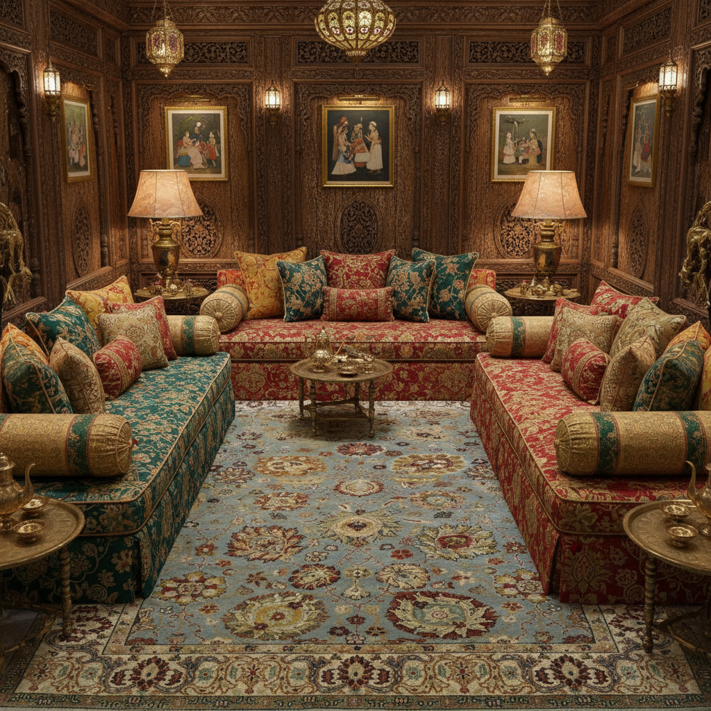 "Sage Blue Persian Oriental Area Rug – Floral Medallion Design, Hand-Knotted Traditional Carpet"