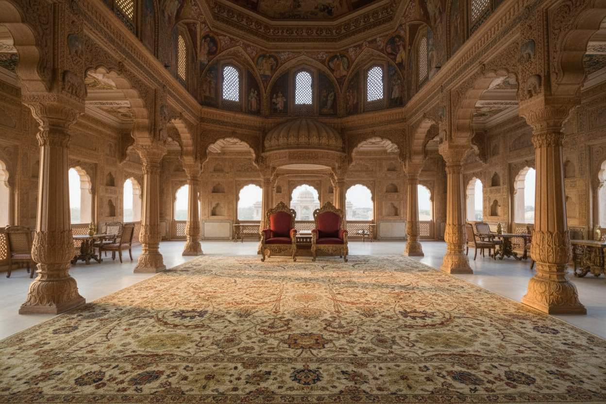 Elegant Beige Floral Medallion Carpet with Botanical