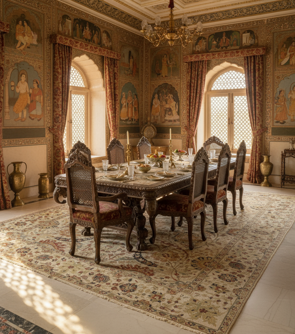 Elegant Beige Floral Medallion Carpet with Botanical