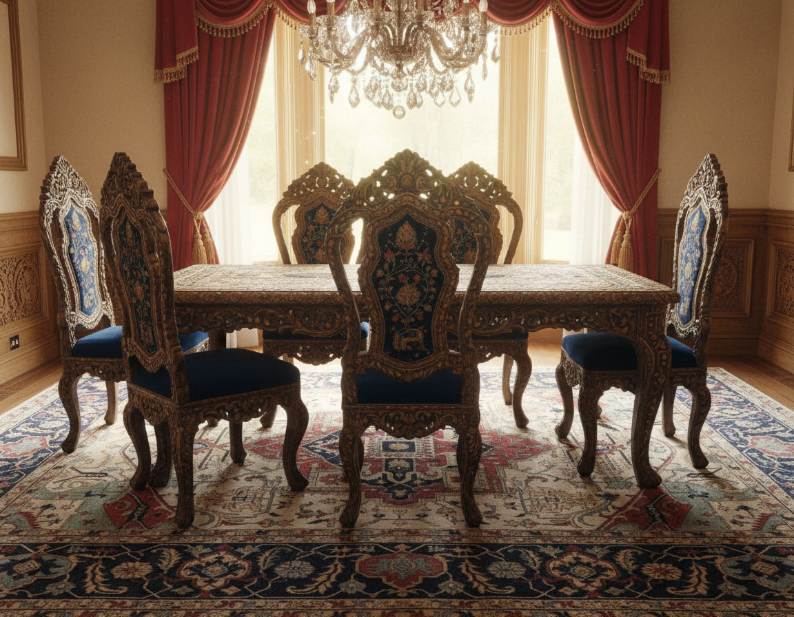 Magnificent Hand-Knotted Persian Inspired Heriz  Mugal Medallion Carpet with Traditional Floral and Geometric Motifs in Red, Navy, and Ivory