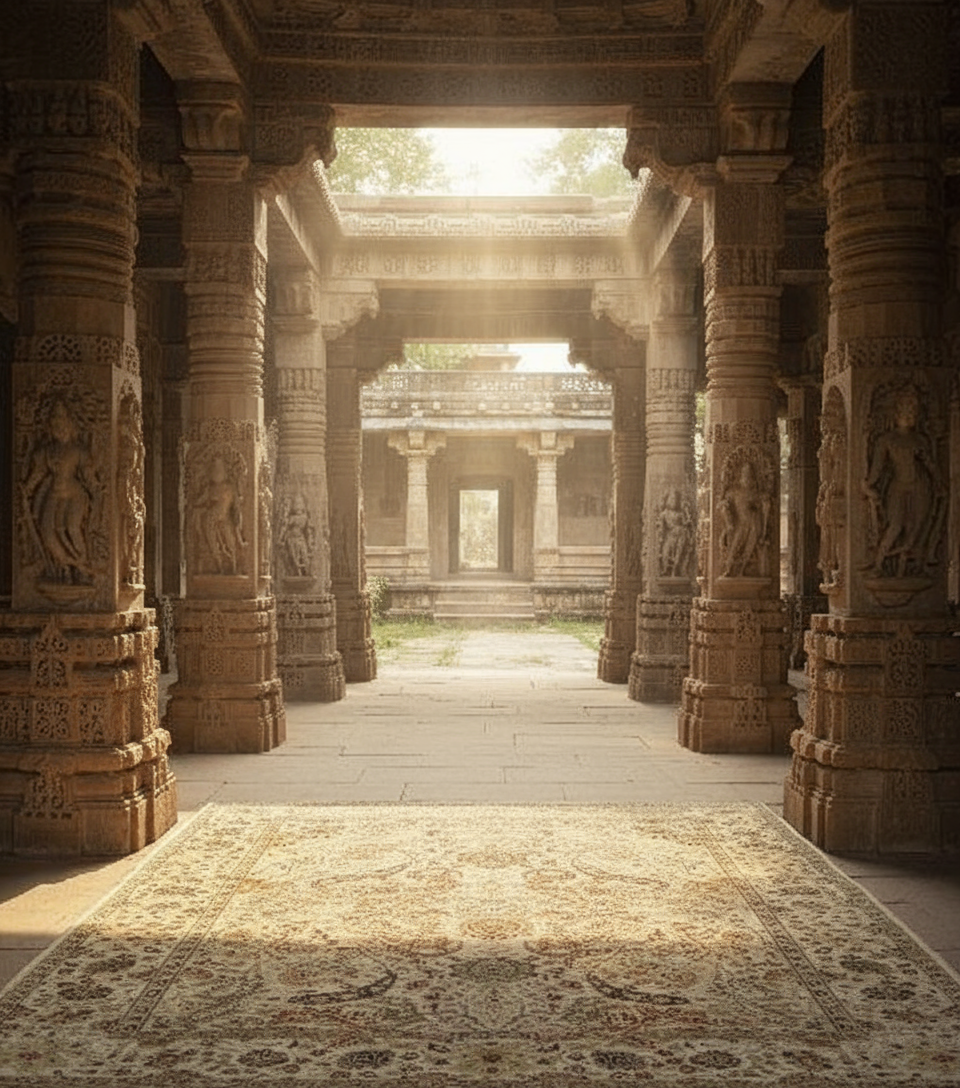 Elegant Beige Floral Medallion Carpet with Botanical