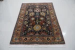 Traditional Persian Style Area Rug – Navy Blue Floral Medallion Design - Image 4