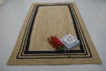 Handwoven Jute Area Rug – Natural Beige with Black Border Frame