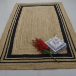 Handwoven Jute Area Rug – Natural Beige with Black Border Frame