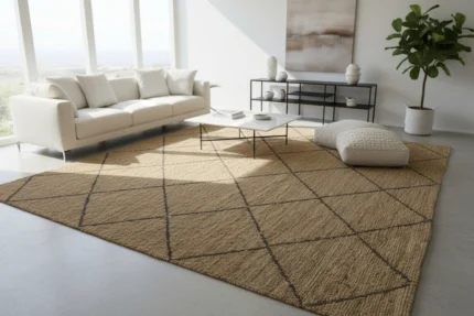 Handwoven Jute Area Rug – Natural Diamond Lattice Design