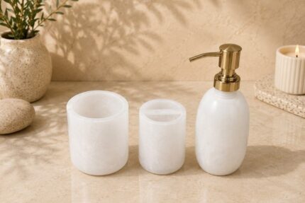 White Onyx Bathroom Accessories Set