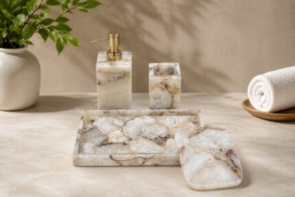 White Agate Marble Bathroom Accessories Set