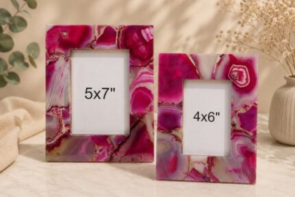 Fuchsia Agate Gemstone Photo Frame Set