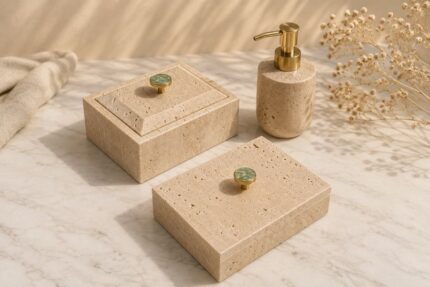 Natural Travertine Bathroom Accessories Set