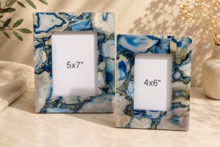 Blue Agate Marble Photo Frame Set