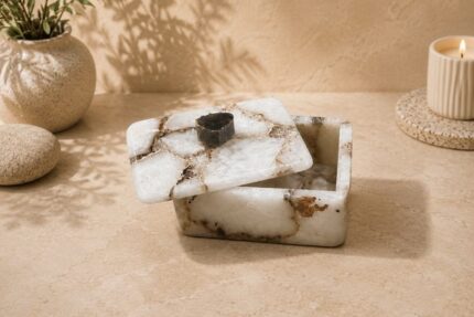 White Onyx Stone Decorative Storage Box