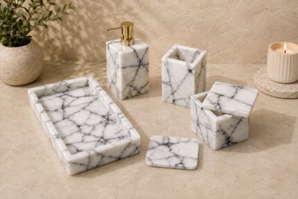 White Marble Bathroom Accessories Set