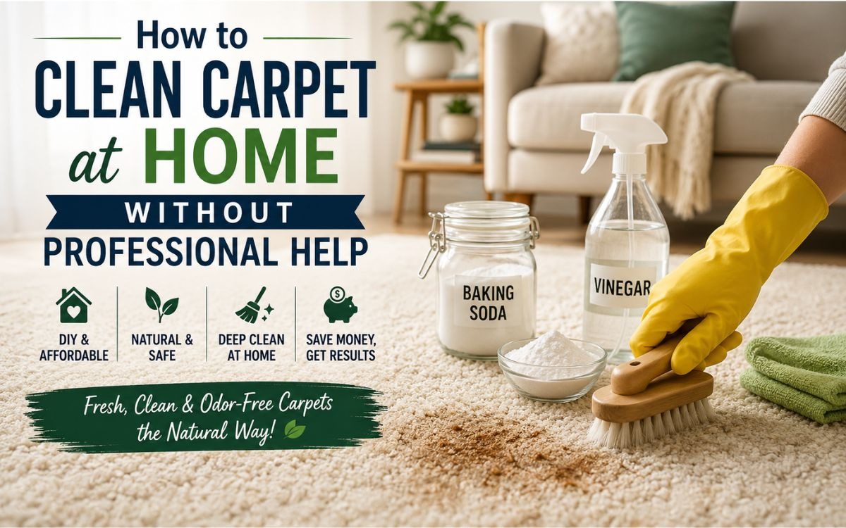 How to clean carpet at home without professional help using natural ingredients like vinegar and baking soda for deep carpet cleaning.