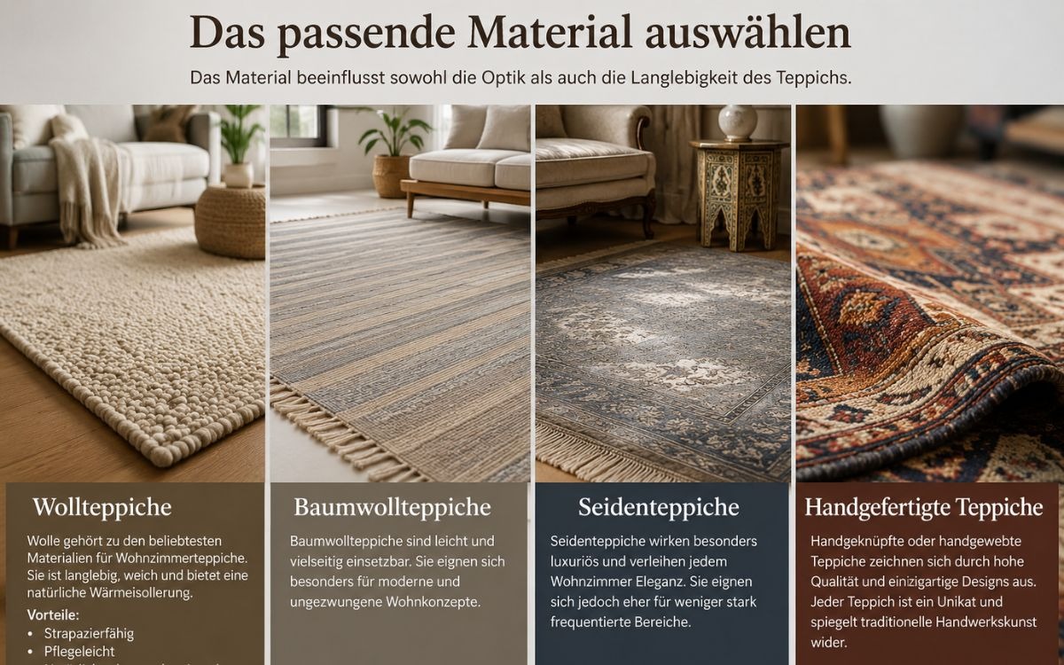 Vergleich von Wollteppichen, Baumwollteppichen, Seidenteppichen und handgefertigten Teppichen für das Wohnzimmer