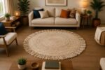 Handmade Natural Round Jute Rug with Fringe