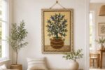 Handwoven Blue Berry Botanical Wall Hanging Tapestry