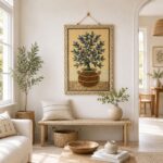 Handwoven Blue Berry Botanical Wall Hanging Tapestry - Image 3