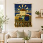 Handwoven Coastal Windmill Wall Hanging Tapestry - Image 2