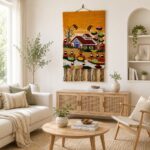 Handwoven Countryside Cottage Wall Hanging Tapestry - Image 3