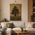 Pink Sky Pine Tree Handwoven Wall Hanging - Image 4