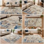 Blue and Beige Abstract Area Rug for Modern Living Rooms - Image 2