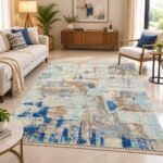 Blue and Beige Abstract Area Rug for Modern Living Rooms - Image 4