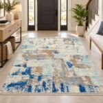 Blue and Beige Abstract Area Rug for Modern Living Rooms - Image 3